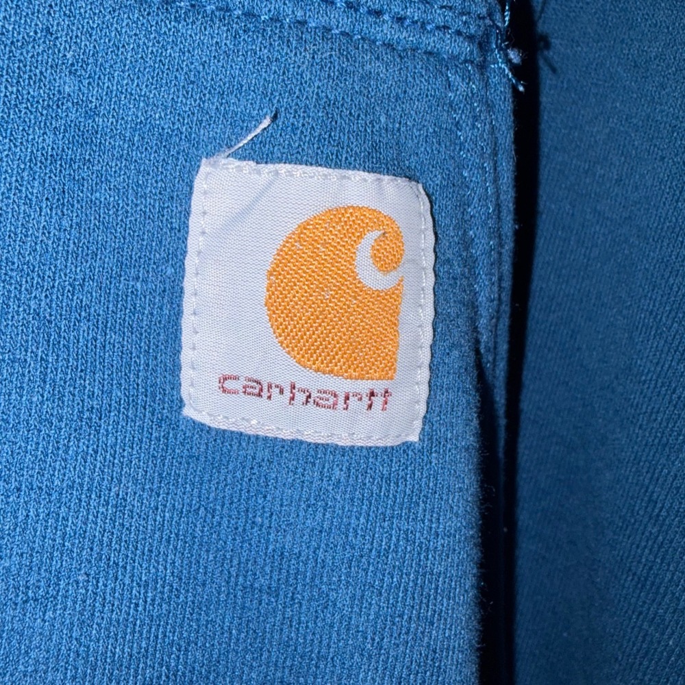 Carhartt K288 Mens Original Fit Sleeve Logo Hoodie Teal Blue Orange Medium - Picture 3 of 6